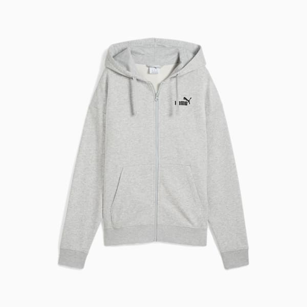 Chandail à capuchon en tissu bouclette confortable à fermeture éclair entière Essentials Small avec logo n<sup>o</sup> 1 Femme, Light Gray Heather, extralarge